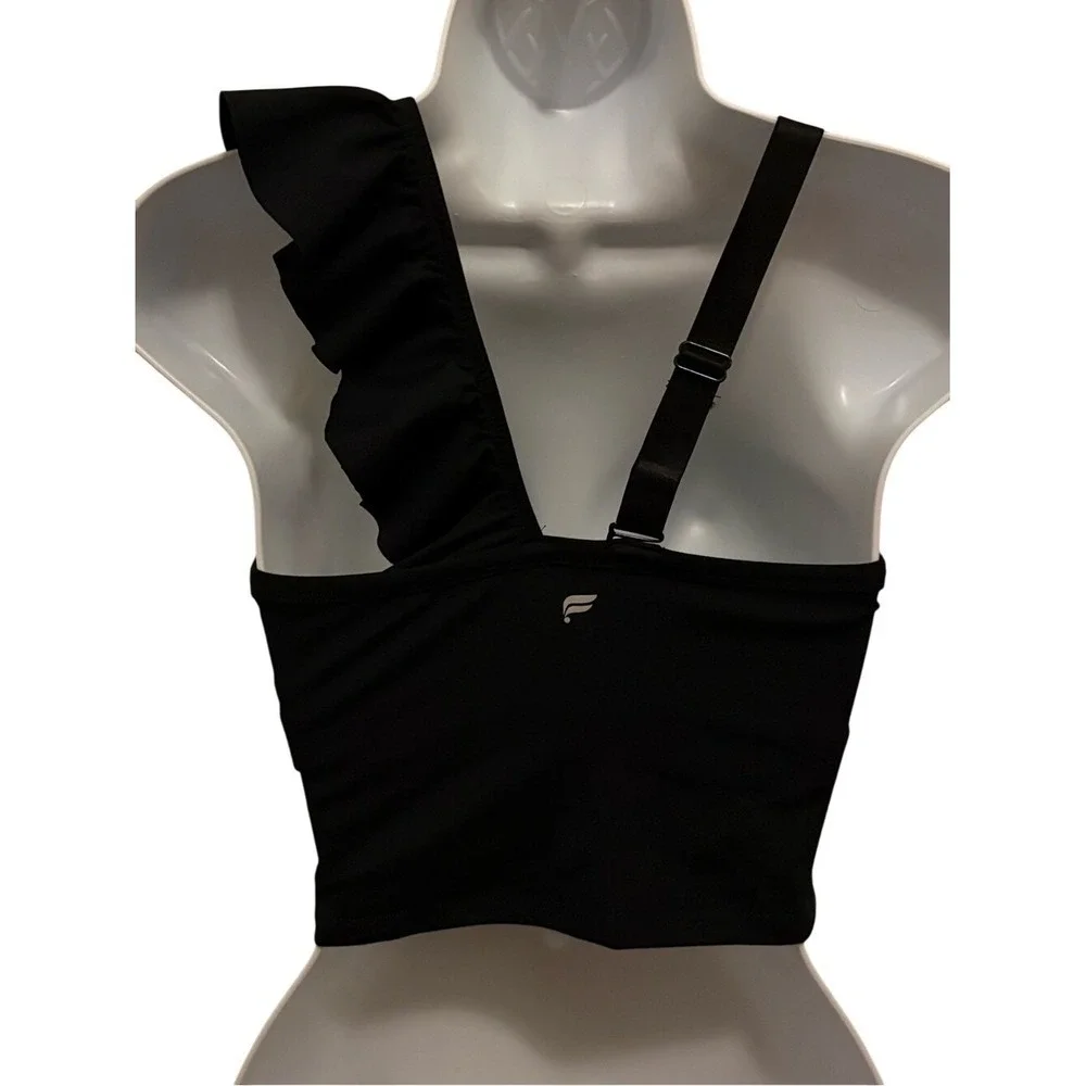 Fabletics Black‎ One-Shoulder Ruffle Crop Top